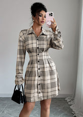 Plaid Slim Fit Button Up Shirt Dress